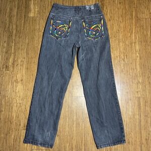 Vintage Y2K Russo Jeans Mens 34x34‎ Gray Straight Baggy Embroidered Rainbow